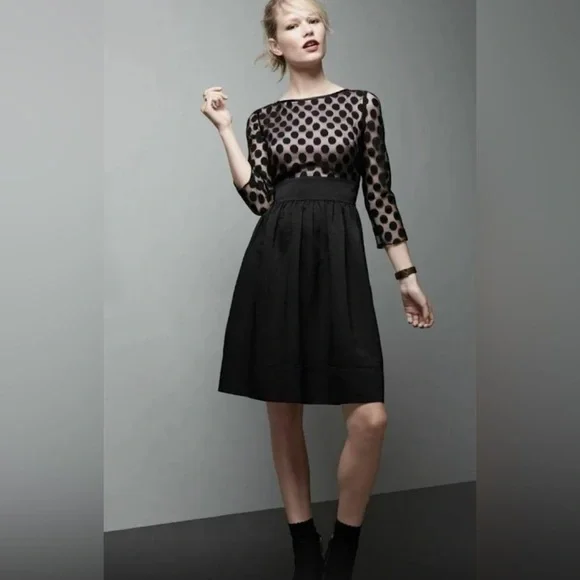 Eliza J | Dresses | Eliza J Dot Mesh Bodice Fit Flare Dress Black Size 8 |  Poshmark